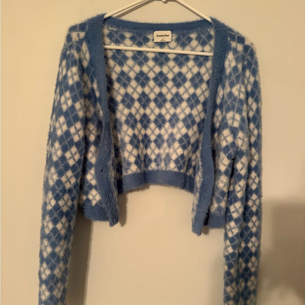 Sunday Best Blue and White Plaid Cardigan